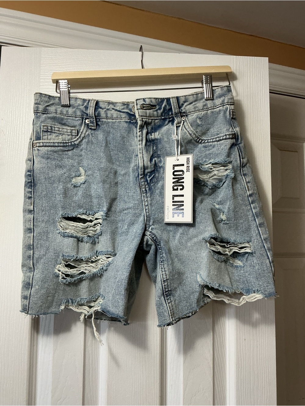 refuge Light Blue Distressed Ripped Denim Shorts